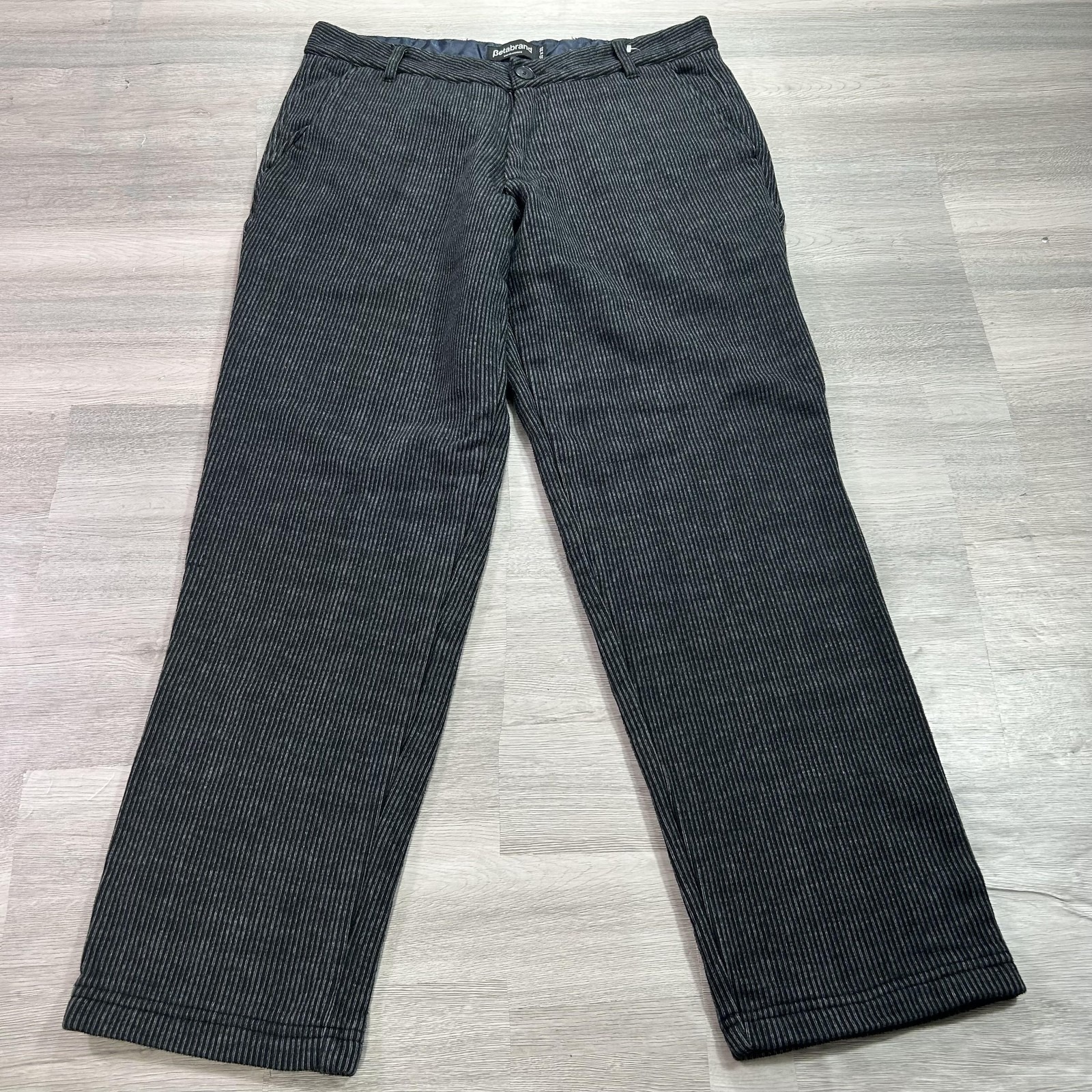 Betabrand Pants Mens 34x32 Gray Corduroy Chino Regular Fit Striped Casual Warm